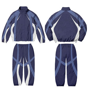 Conjunto de dos piezas para hombre, chándal transpirable con cremallera, chándal de nailon con sublimación de rayas reflectantes de peso pesado para hombre - Product Image 6