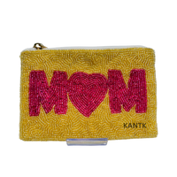 Pochette MOM en perles jaunes et roses, sac de soirée en perles fait à la main, cadeau pour la fête des mères