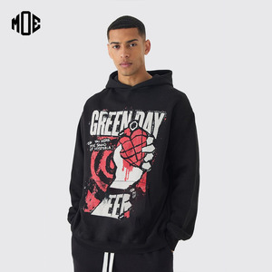 เสื้อฮู้ดผ้าฝ้าย100% โอเวอร์ไซส์สำหรับผู้ชายเสื้อสเวตเชิ้ตเย็บพิมพ์ลายสีดำแบบเป็นทุกข์สำหรับฤดูหนาวผลิตตามสั่ง - Product Image 1