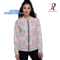 Blouson Bomber Papillon pour Femme, Entièrement Imprimé par Sublimation, Gamma Phi |   Poches zippées Delta en satin respirant et coupe-vent