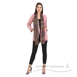 Da donna Vintage rosa-caffè-ombre a strisce gialle Design 90% abbigliamento da esterno in seta 10% di lana per Boutique Bonjour - Product Image 5