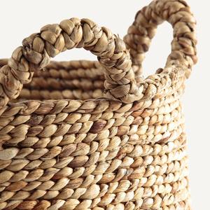 Round water hyacinth <b>basket</b> <b>with</b> 4 <b>handles</b> Handmade Storage <b>Basket</b> Wholesale eco-friendly Made in Vietnam - Product Image 3
