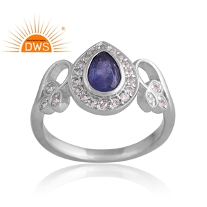 Design étonnant Bague en argent sterling 925 plaqué palladium en tanzanite naturelle et topaze blanche Fournisseur de bijoux personnalisés - Product Image 1