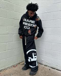 ชุดวอร์มผ้าฝ้าย100% ผ้าเฟรนช์เทอร์รี่400GSM พิมพ์ลาย DTG ชุดวอร์มสีเงินมีฮู้ดและขาตรงสีชมพูสำหรับผู้ชาย - Product Image 4