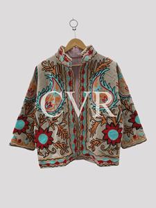 Abrigo Bohemio Bordado con Flores, Cuello Mandarín, Manga Larga, Talla Grande, Ropa Exterior Informal para Mujer, Estilo Otoñal - Product Image 2