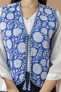 Chaleco de algodón indio hecho a mano con estampado Floral Reversible, chaqueta con parte delantera abierta, ropa de calle, tipo String Closer, Envío Gratis - Product Image 6