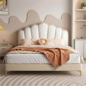 Base de Cama Queen Size Tapizada con Diseño Ondulado Estilo Francés, Estructura de Madera Sólida y Láminas de Pino Silenciosas, Venta al Por Mayor - Product Image 4