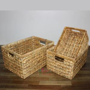 Natural Water Hyacinth Vintage Multifunction Plant Fiber <b>Storage</b> <b>Baskets</b> for Decoration and Organization - Product Image 2