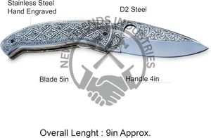 ปลอกมีดหนังมีดพับเหล็ก D2ล้วนทำด้วยมือของขวัญที่ดีที่สุดทำด้วยมืองานตามสั่ง - Product Image 2