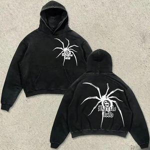 Ropa de calle personalizada sudaderas con capucha para hombre, forro polar transpirable en blanco con cremallera completa, Sudadera con capucha de araña lavada con ácido Vintage de doble capa para hombre - Product Image 4