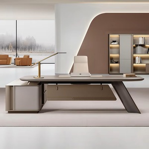 L Shaped Wooden Executive <b>Desk</b> Commercial Office Table With Storage Cabinet Extension Corner Manager <b>Workstation</b> Large Boss <b>Desk</b> - Product Image 1
