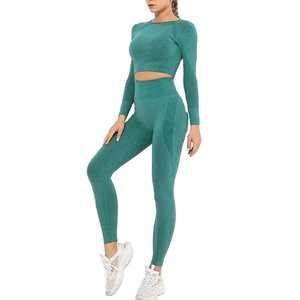 Ensembles de sport écologiques sans coutures en Spandex/Nylon pour femmes : Soutien-gorge de sport à bretelles et short taille haute sculptant, entièrement personnalisables et de qualité supérieure - Product Image 1