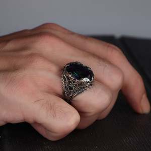 Anillo Otomano Azuris de Alta Calidad en Plata de Ley 925 para Hombre, Joyería de Moda con Piedra Negra Natural, Hecho en Turquía VALKH1626 - Product Image 2