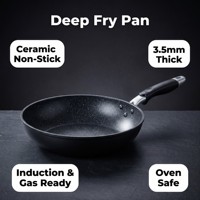 Poêle à frire profonde en céramique antiadhésive, 3,5 mm d'épaisseur, en aluminium multicouche, poêle ronde avec poignée intégrée, facile à nettoyer, compatible induction, gaz et four