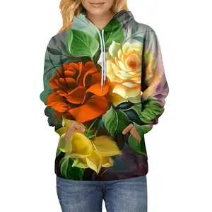 เสื้อมีฮู้ดลายดอกไม้มาใหม่เสื้อสเวตเตอร์ Y2k มีฮู้ดแขนยาวทรงหลวมพิมพ์ลาย3D ดอกไม้