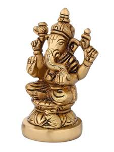 Antique Finish Ganesh Ji Base Idol Murti Moorti Statue 300 gm Brass Ganpati Sitting Sculpture for Home Entrance <b>Metal</b> <b>Craft</b> - Product Image 3