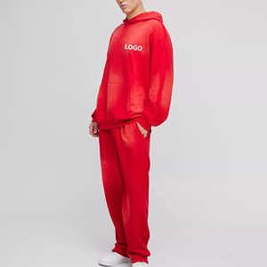 Ensemble de survêtement 2 pièces pour homme, pantalon de survêtement évasé et sweat à capuche, logo personnalisé, style vintage, 100% coton, séchage rapide - Product Image 4