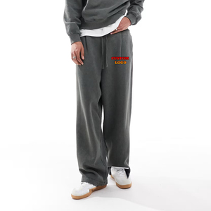 Haute qualité 100% coton blanc jambe large en plein air lavé hommes pantalons tenue décontracté respirant couleur unie Hip Hop pantalons de survêtement pour hommes - Product Image 1