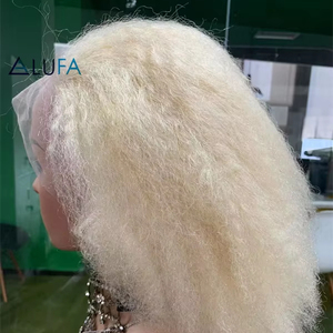 CF127 Blond 613# Afro Kinky Curl Full Lace <strong>Wig</strong> Human <strong>Hair</strong> for Alopecia Patients Pre Style Thin Skin for Braiding 8 Inches - Product Image 1