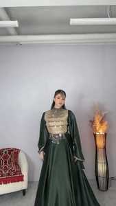 Nueva llegada mujeres Afghani bordado vestido Color sólido manga larga encaje botón cintura Natural lavable hecho a mano al por mayor - Product Image 4