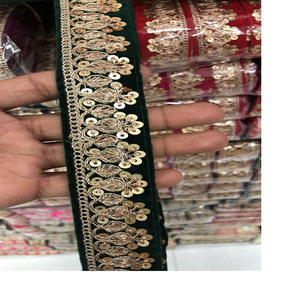 Cinta de lentejuelas doradas bordadas en botella, cintas y encajes de color verde para vestidos de boda - Product Image 1