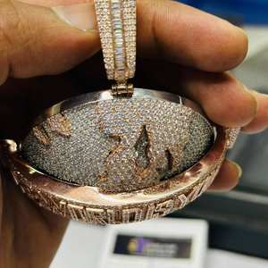 Colgante de globo terráqueo personalizado de plata de ley 925 con moissanita, estilo hip hop, con incrustaciones de circonitas, collar de alta calidad, regalo brillante. - Product Image 4