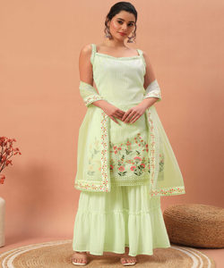 Georgette Sharara élégante avec haut imprimé et tenue de soirée parfaite pour les filles Dupatta - Product Image 5