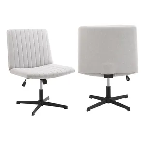Elegant Armless White Adjustable No Wheels Cross Legged Office Chair