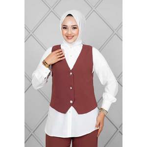 Ensemble Hijab Gilet 3 Pièces Rose Dusty - Product Image 1