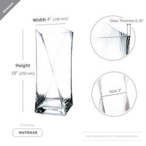 VUT0410 - <b>Clear</b> Twisted Block <b>Vase</b> - H:10 - Product Image 3