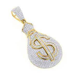 Pendentif diamant Hip Hop 2 carats 100% naturel en forme de sac à argent, plaqué rhodium, acier inoxydable, Luxira Gemone Diamonds pour femmes - Product Image 1