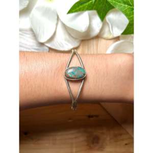 Navajo Handmade Kingman Turquoise & Sterling <b>Silver</b> Fashion <b>Cuff</b> <b>Bracelet</b> Kingman Turquoise & Sterling <b>Silver</b> - Product Image 5