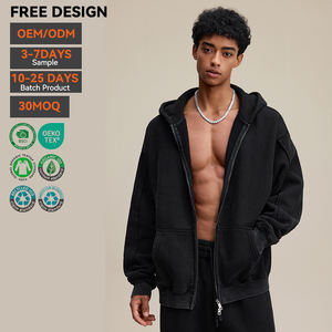 Sudadera con capucha para hombre OEM al por mayor, estilo streetwear, con cremallera, de algodón con lavado ácido y efecto desgastado por el sol, oversize, con gráfico bordado y logotipo personalizado - Product Image 2
