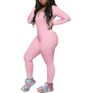 Oem personalizado mujer pijama onesie tela suave impreso bordado logo onesie con trasero solapa Pijamas Mujer para las mujeres - Product Image 2
