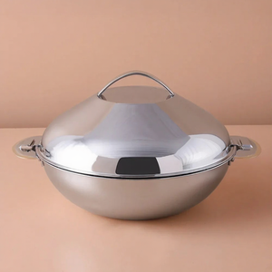 Casserole isotherme en acier inoxydable, finition argentée, durable, antiadhésive, bol de service de 26 cm avec couvercle, cuisine, salle à manger, hôtel - Product Image 4