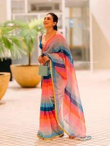 ผ้าจอร์เจียเจ็ตพิมพ์ลายส่าหรีแบบพิเศษสำหรับเจ้าสาวงานแต่งงานงานแต่งงานของผู้ใหญ่ดูสวยงามทันสมัยบูติกอินเดีย - Product Image 5