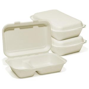 กล่องอาหารกลางวันแบบใช้แล้วทิ้ง ฝาพับแบบแบ่งช่อง ทำจากไฟเบอร์ขึ้นรูป - Product Image 2