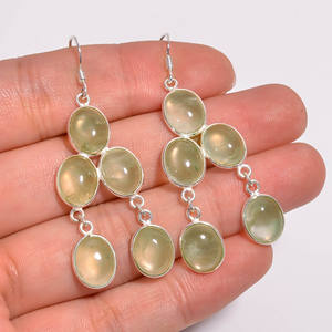 Pendientes colgantes de plata de ley 925, joyería fina de estilo clásico con piedras preciosas de Prehnita - Product Image 3