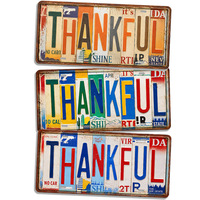Letrero Metálico Vintage 'Thankful Letter', Placa de Metal Rústica, Letrero Metálico de Estilo Antiguo para Decoración de Pared de Casa o Granja