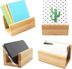 Portatarjetas de escritorio de madera de bambú, 2 uds., soporte de tarjeta de visita de bambú Natural resistente para escritorio, mesa de oficina - Product Image 4