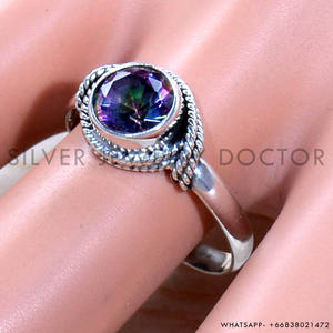 Anillo místico de topacio redondo, joyería de cuarzo de Plata de Ley 925 Original multicolor, o él regalo único para la abuela, ocasión de fiesta - Product Image 2