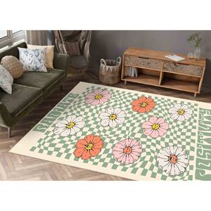 Tapis en laine patchwork écologique rétro motif floral facile à nettoyer avec envers en latex - Product Image 3
