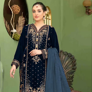 Nueva Georgette de zorro pakistaní con traje de trabajo bordado con Salton con parche bordado inferior bordado Nazareno para mujer - Product Image 2