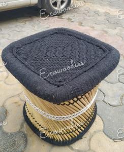 Tabouret simple tissé de canne en bambou naturel élégant moderne Console d'incrustation d'os de pouf pour l'usage extérieur de jardin ou de parc de balcon terrasse - Product Image 1