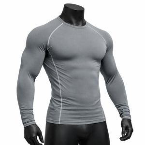 Camiseta de Compresión de Manga Larga Gris para Hombre, para Gimnasio, Entrenamiento Físico, de Alta Calidad, 100% Poliéster, Color Sólido - Product Image 3