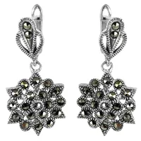 Vintage Blumenmuster 925 Silber Markasit-Ohrringe für Damen Trendige 18K Vergoldete Creolen