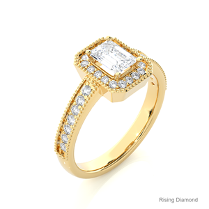 แหวนหมั้นเพชร CVD พลอยเทียม1.0 CT มรกตตัดเป็นของขวัญครบรอบปีทองสีเหลืองสำหรับผู้หญิง - Product Image 4