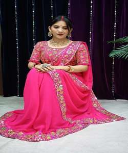 Travail de broderie lourde sari avec chemisier mat pièce les femmes indiennes portent sari bas prix en gros surat vêtement - Product Image 4