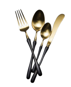 ชุดช้อนส้อมหรูหรา 16 ชิ้น รุ่นลักชัวรี่ ซีรีส์ โกลด์ พร้อมด้ามจับสีดำ จำนวน 4 ชุด - Product Image 2