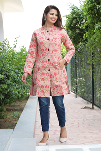 Chaqueta de algodón acolchada hecha a mano para mujer, abrigo reversible floral bohemio de manga larga con estampado de flores multicolor para invierno - Product Image 6